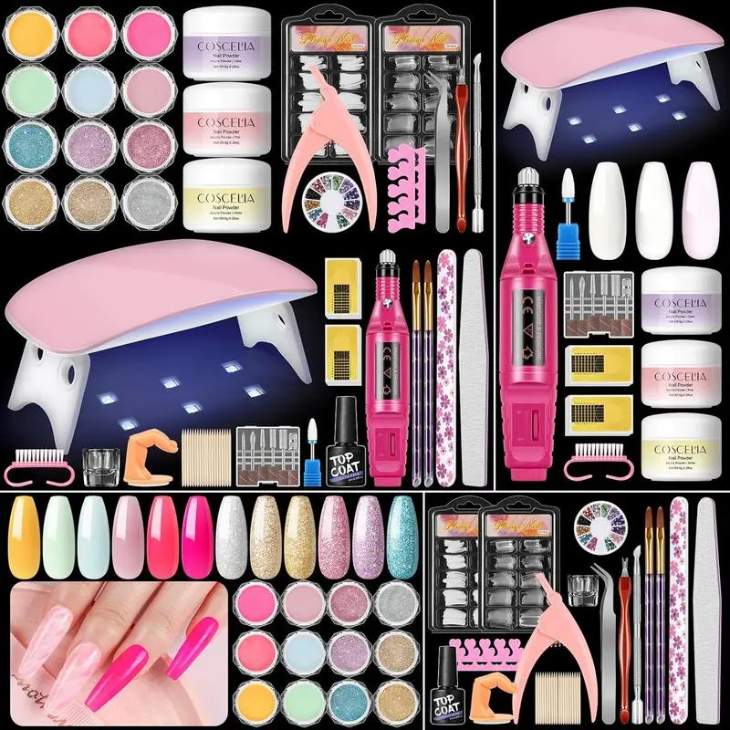 DLY Acrylic Nail Kit for Beginners with Drill, U V Light, Professional Acrylic Powder Glitter, Rhinestones, and Nail Starter Kit for Women