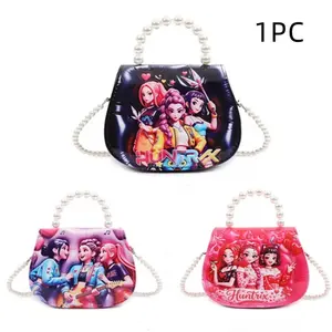 European and American fashion hunting girl cute girl pearl chain handbag, mini cartoon printed crossbody bag, fashionable children's shoulder bag, perfect birthday gift for little girls, daily and party use