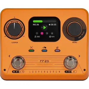 FF20 Looper Pedal Drum Machine, Drum Looper Guitar Pedal with Screen, 300 Min Recording, 220 Drum Grooves, 100 Loop Slots, Time Stretch, Auto Record, USB & Headphone Out, for Guitar and Bass
