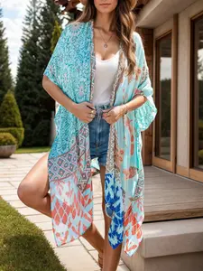 Women's Printed Open-Front Cover-Up, Sports & Outdoor Swimwear Surfwear Cover-Up, Printed Cover Ups