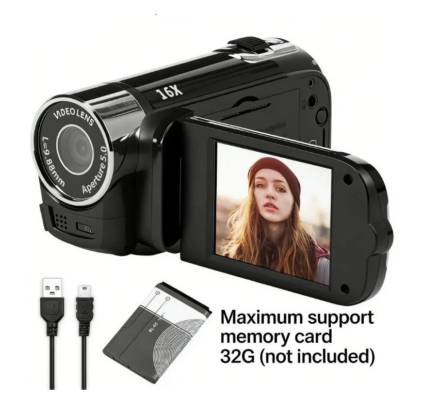 Chargeable Retro Handheld Digital Camera with 2.7-in Screen, 16X Zoom, 2-Second Self-Timer, 11.5x4.8x5 cm Size, 32G Max Supported Memory Card (Not Included) for Home, Outdoor Use