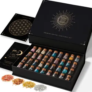 50pc Assorted Healing Crystals & Chakra Stones | Natural Crystals and Stones in Spell Jars with Cork with Crystal Glossary + Crystal Chips Gift Set Healthcare Bottles Therapy Treatment