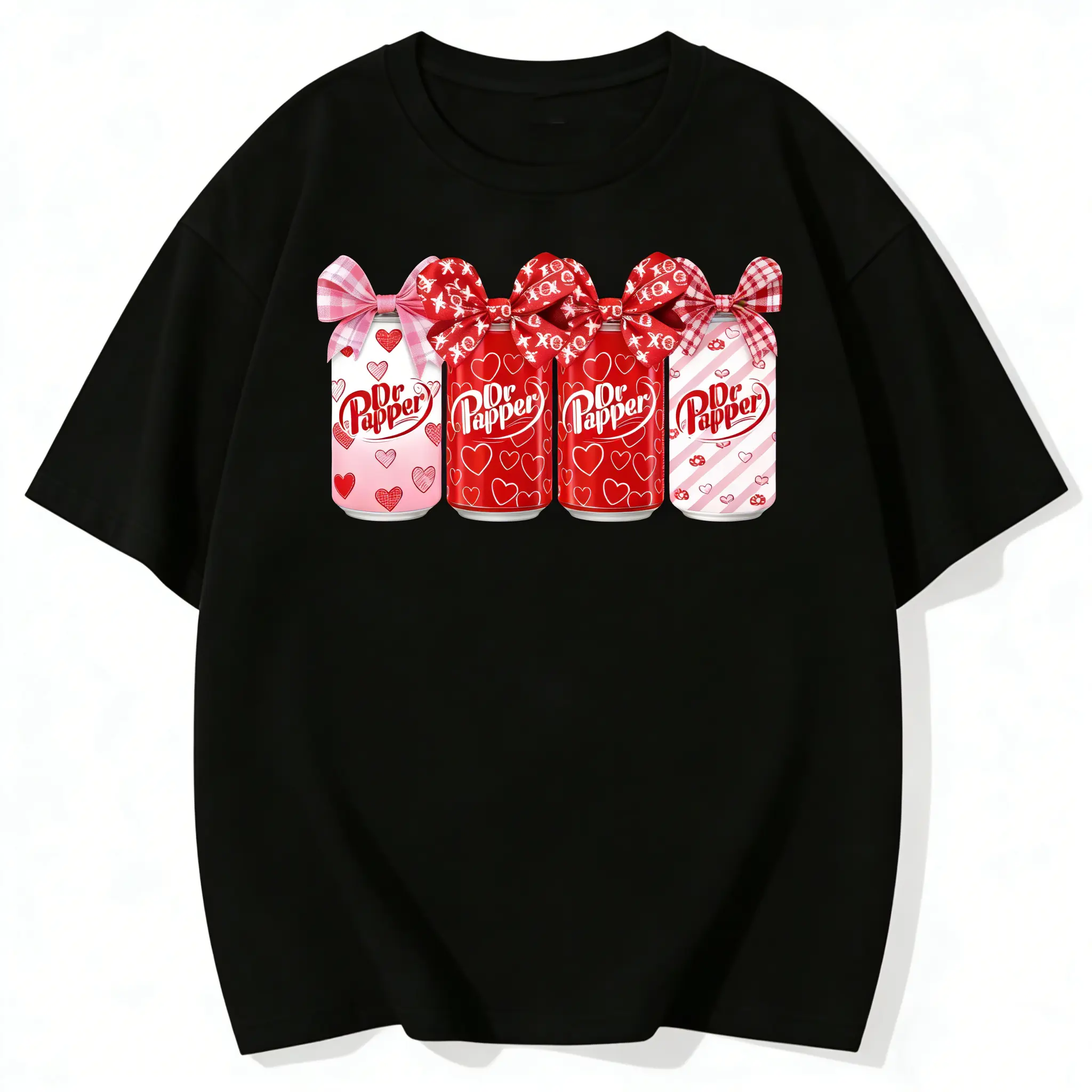 Women's Plus Size Short-Sleeve Knit Fabric Dr Pepper Valentine's T-Shirt, Cute Streetwear Holiday Top, Soda Lover Gift For Her, XOXO Graphic Tee, Sizes L-3XL,4XL,5XL, Shortsleeve, Tshirt, Casual, Cotton