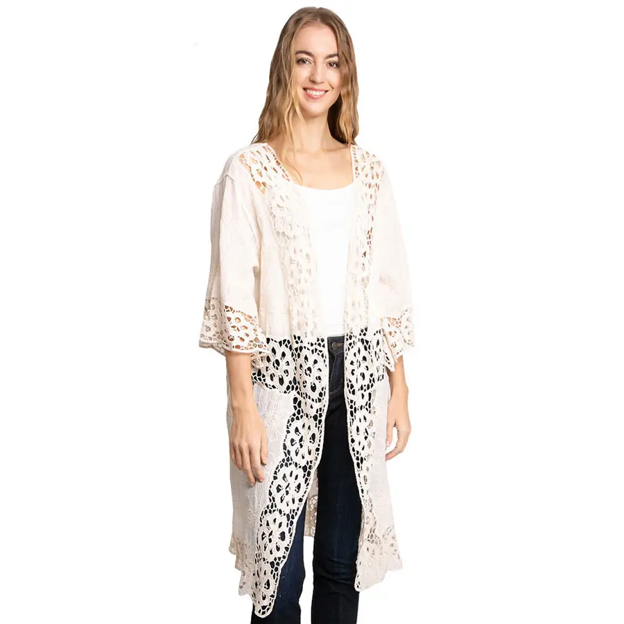 Floral Lace Trimmed Cover Up Kimono Poncho
