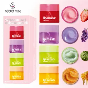 Secret Tribe Lip Sleep Mask Set, Exfoliating & Nourishing, Contains Vitamin C, Cookie, Honey, Grape, Strawberry Flavors, Moisturizing