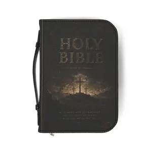 Bible Cover - Holy Bible Leather Zippered Cover with Cross Design (Christian Gift)