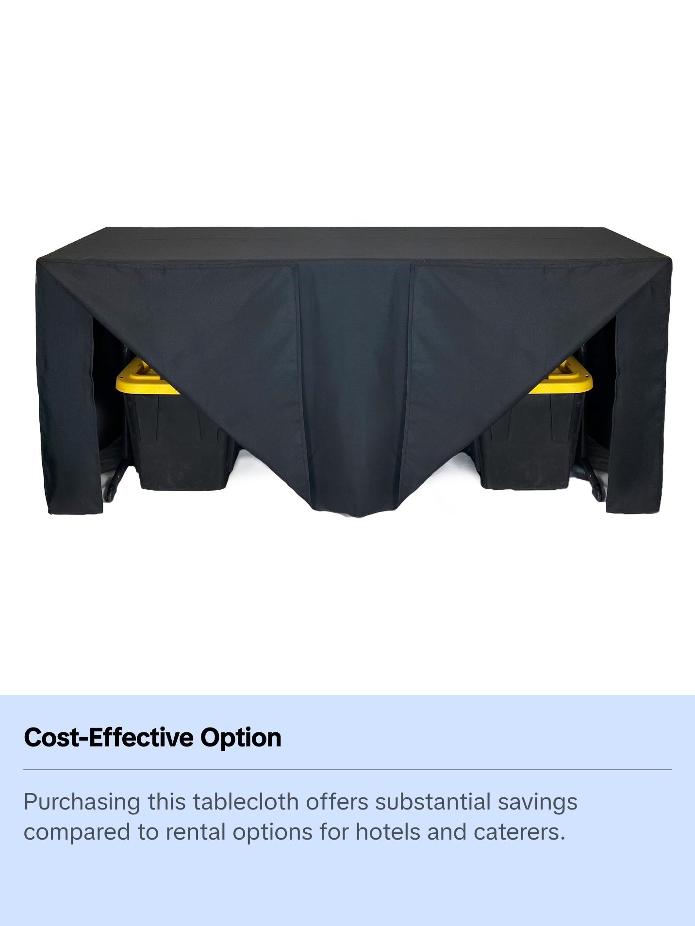 6 ft Fitted Slit Open Back Polyester Rectangular Tablecloth Black