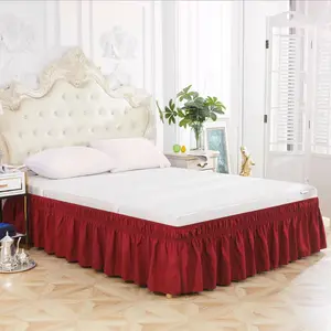 Wine Dual Elastic Bed Skirt, Adjustable Bed Skirt, Easy Installation, Suitable for Hotel Bedroom, All Seasons, Unisex