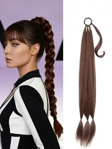 Long Braid Ponytail Extension with Hair Tie DIY Wrap Around Synthetic Braiding Hair 32 Inch Hairpiece Natural Soft Fluffy Style for Women Daily Wear