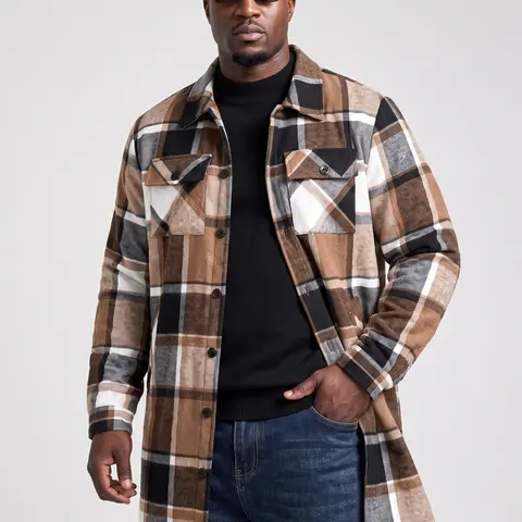 KZZ Men's Classic Plaid Long Sleeve Trench Coat - Buttoned Lapel, Lightweight Fabric, Loose Fit, Front Button Pockets, Casual Menswear Tops Clothes for Spring & Autumn