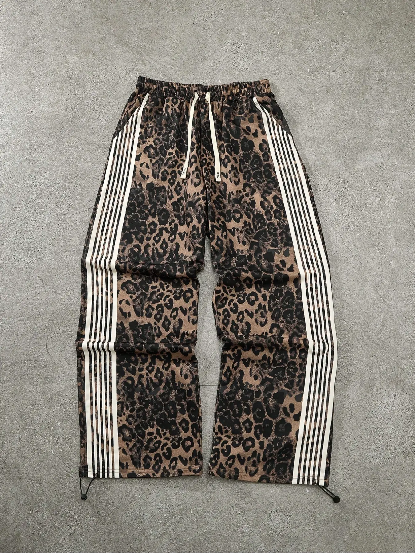 Men's Casual Drawstring Leopard Print Striped Elastic Waist Pants with Pockets, Comfortable Fashion for Daily Wear, Loose Fit All Seasons, Casual Fit Drawstrings