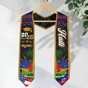 Haitian Graduation Stole 2026, Haiti Flag Graduation Sash, Class of 2026 V Shape National Country Flag Stole