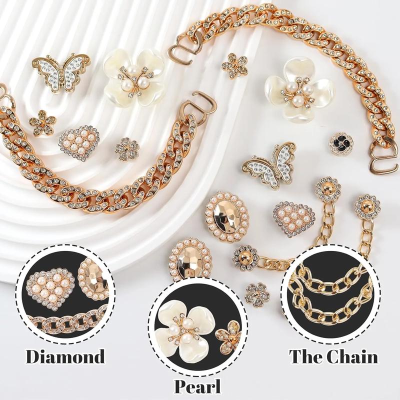 SOGLLQAM 18 Pcs Bling Shoe Charms – Butterfly & Flower Rhinestone Chains, Clog Shoe Decorations, Cute DIY Accessories for Parties & Birthdays
