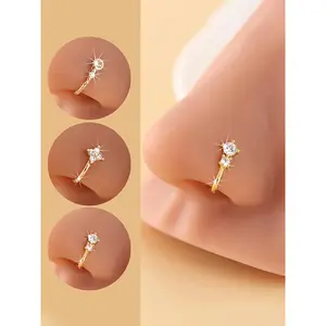 3 Piece U-Shaped No Piercing Nose Rings Clips, Elegant Sparkling Daily Party Jewelry, Comfortable Clip-On Nose Cuffs for Unpierced Noses, Nostril Nose Ring