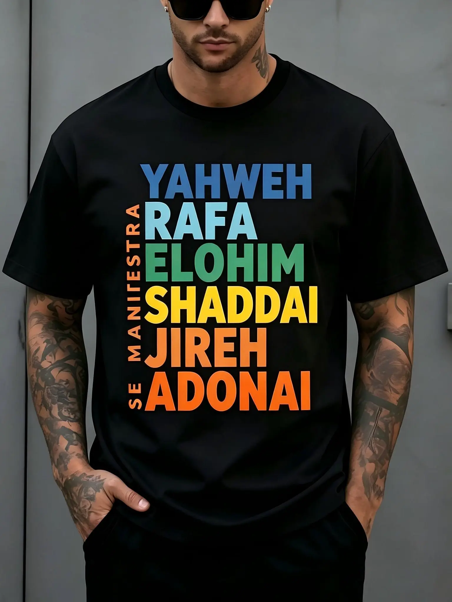 Names of God Yahweh Rafa Elohim Christian T-Shirt for Men & Women - Religious Graphic, Soft Breathable Cotton Crew Neck Short Sleeve, All-Season Summer Spring Casual Tee, Great Christian Gift, Streetwear, Machine Washable