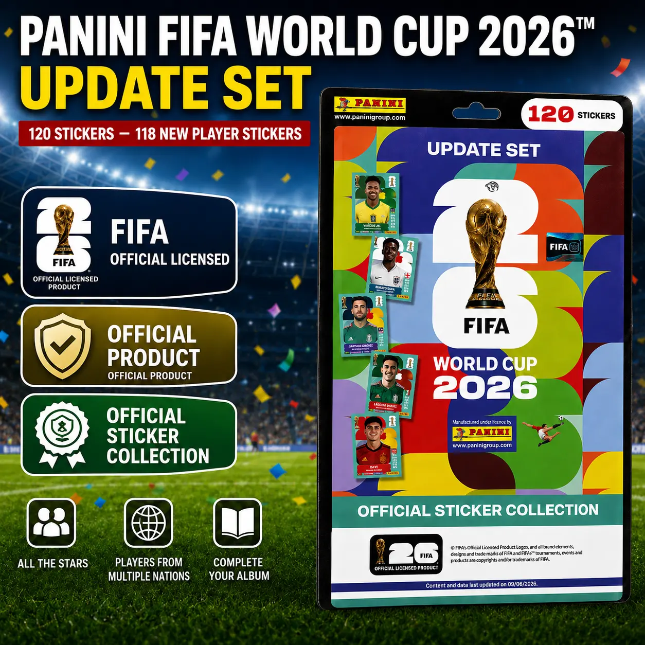 PANINI FIFA World Cup 2026 Official Sticker Collection Update Set – 120 Stickers, 118 New Player Stickers, Final Squad Updates, Soccer Sticker Collection for Fans & Collectors