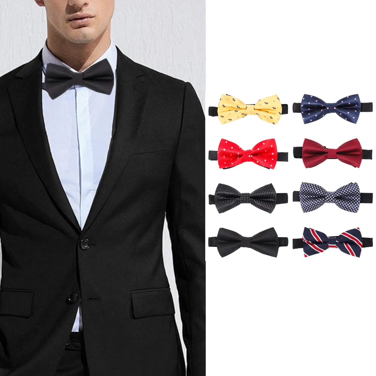 8-Pack Classic Pre-tied Bow Ties for Men & Boys, Polyester Silk Assortment with Solid & Polka Dot Styles, Adjustable for Wedding, Ceremony & Christmas, Birthday, Father’s Day, Thanksgiving, Wedding Party Gifts, Assorted Colors, Male, 8 Packs Pre-Tied Bow