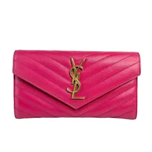 Pre-owned Yves Saint Laurent Leather Small Leather Goods Pink Classic Monogram Wallet