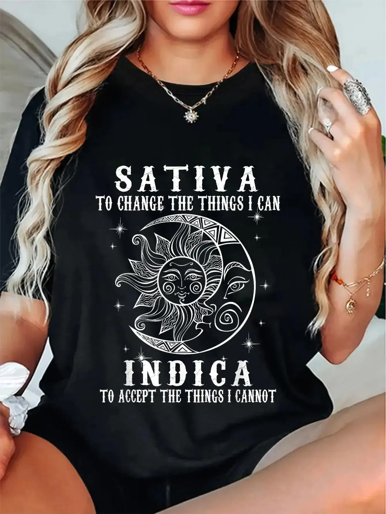 Sativa Indica Graphic Short Sleeve Tee, Unisex Casual Streetwear with Funny Cannabis Quote Print and Round Neck, Tshirt, Cannabis Theme, Casual Trendy Tee, Art Graphic Tee