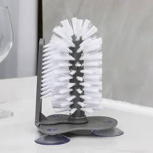 Plastic cup brush with suction cup for easy use, multifunctional wall-mounted cup cleaning brush, popular cleaning brush