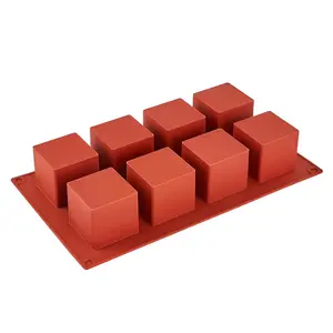 8-cavity Cube Cake Silicone Mold, 3D Square Mousse Cake Baking Mold, French Dessert Molds for Chocolate Brownie Bites, Pastry, Jello, Ice Cream Cube
