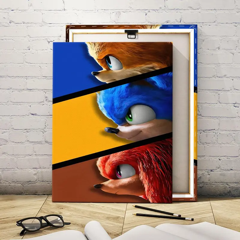 Wooden Framed Canvas Painting, Wall Art Painting, Decorative Wall Art, Sonic Family Image Poster, Animal Design, Modern Art, Living Room Decorations, Modern home decor, Living Room Bedroom Decoration, Hallway Office Mural, Decorative Artwork, Ornaments