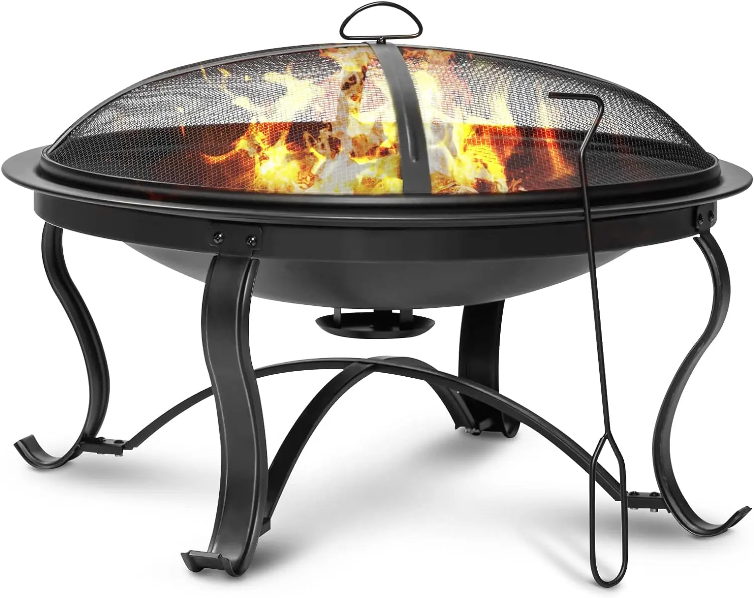 22 inch Fire Pit for Outside Outdoor Wood Burning Brazier Small Bonfire Pit Steel Firepit Bowl for Patio Camping Backyard Deck Picnic Porch,with Spark Screen,Log Grate,Poker