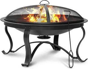 22 inch Fire Pit for Outside Outdoor Wood Burning Brazier Small Bonfire Pit Steel Firepit Bowl for Patio Camping Backyard Deck Picnic Porch,with Spark Screen,Log Grate,Poker