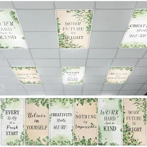 6 count Fluorescent Light Covers, 4 x 2   Light Cover Eucalyptus Motivational Fluorescent Lights Shade Panel Greenery Positive Ceiling Lights Filters for Office Classroom  Drop Ceiling