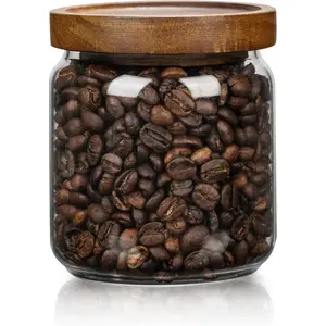 Small Glass Storage Jars with Airtight Wooden Lid 17 fl oz 500ml Glass Coffee Container Pantry Canister for Storing Beans Rice Sugar
