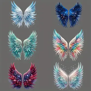 8pcs Angel Wings DIY Iron-On Transfers, Crafts - Washable Heat Press Decals with Glowing Effect & Sparkling Edges, Pastel & Neon Colors (Blue, White, Red) for T-Shirts, Jeans, Masks, Backpacks - Durable Plastic Material, Easy Application for Fabric Cr