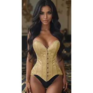 Lavish Gold Brocade Overbust Corset W/Busk Closure