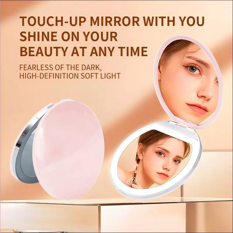 Portable Foldable Makeup Mirror, 1 Count Glam Travel Makeup Mirror with LED Light, Compact Mirror for Women, Pocket Size Makeup Tools, Travel Hand Mirror 5