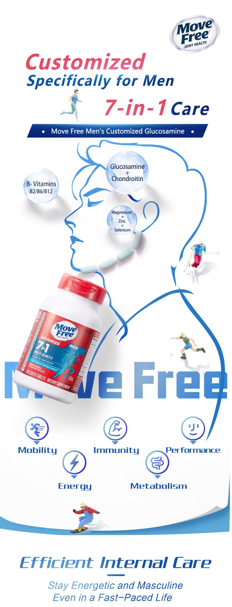 Product Introduction of 【Joint Health】Move Free joint health 7-in-1 Glucosamine Chondroitin Plus Calcium Complex Vitamin Customized for Men with B-Vitamins + Multi-Glucosamine 120 Pills 1