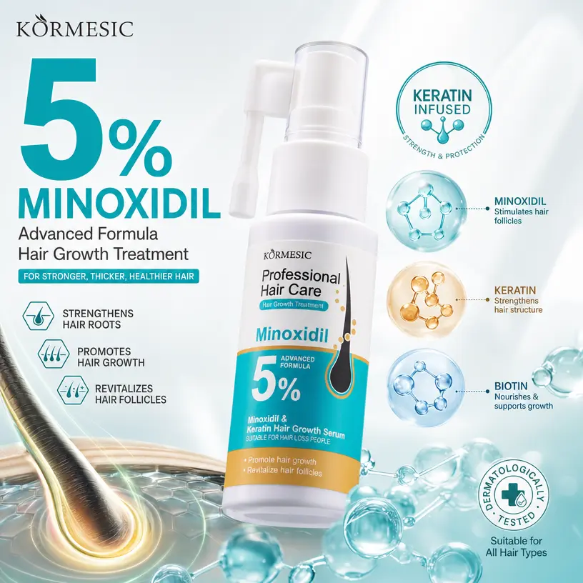 KÖRMESIC 5% Minoxidil Hair Regrowth Treatment 30ml - Anti-Hair Loss Formula for Daily Use Clinically Proven Professional Haircare hair growth oil hair mask ghk- cu peptide