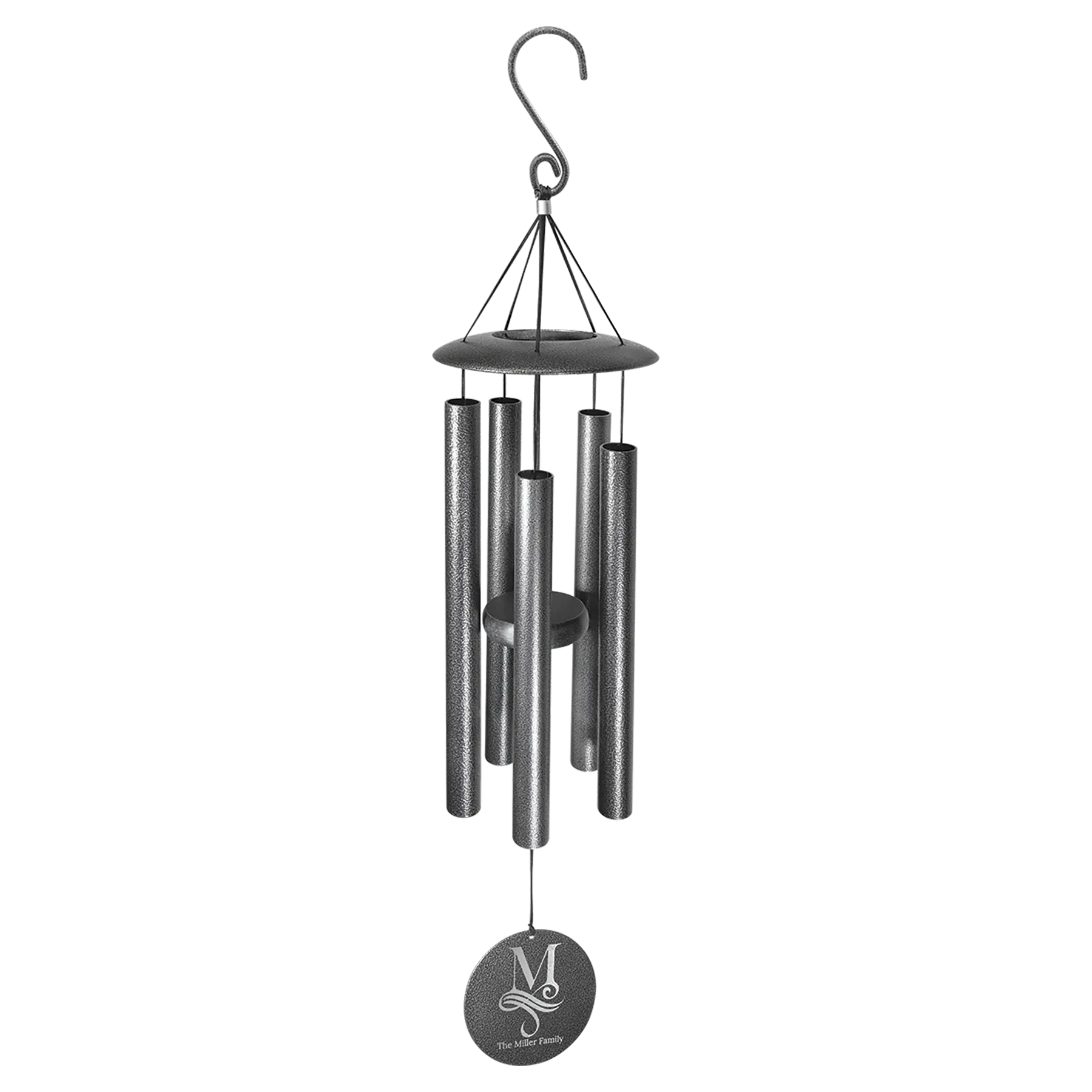 Black Powder‑Coated Aluminum Wind Chimes — Custom Laser Engraved