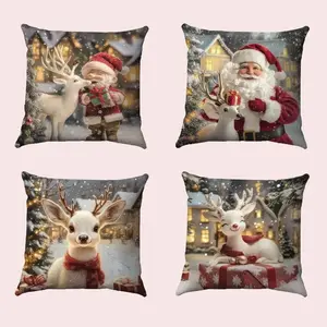 Merry Christmas Trees Snowflake Throw Pillow Covers, 18 x 18 Inch Joy Xmas Balls Winter Holiday Cushion Case Decoration for Sofa Couch Set of 4(Without insert)& Luxurious Reindeer Designs for Festive Home Decor