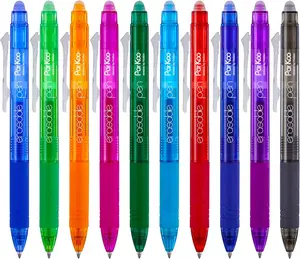 10-Pack Retractable Erasable Gel Ink Pens - Fine Point (0.7mm) with Assorted Colors for Writing & Drawing ParKoo