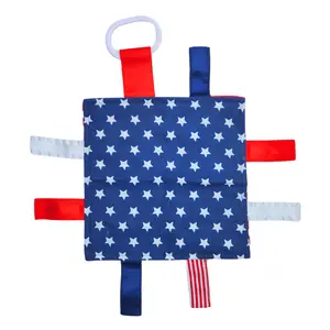 United States American Flag Crinkle Tag Toy 8" x 8 " Learning Lovey by Baby Jack
