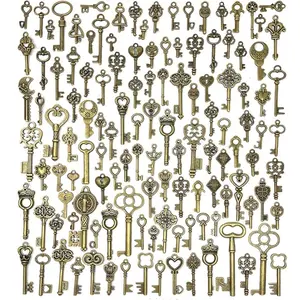 125 PCS Vintage Skeleton Key Set Charms Mixed Antique Style Bronze Brass for Pendant DIY Jewelry Making Wedding Party Favors