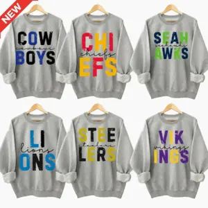 First Down Football Sweatshirt, All Team Football Crewneck, Retro Football Tees Team Colors, Cotton Shirt In SPORT GREY Color, Gift Shirt For Fan Favorite Football Team For Men & Women, Cowboy Apparel, Viking Apparel, Steeler Apparel