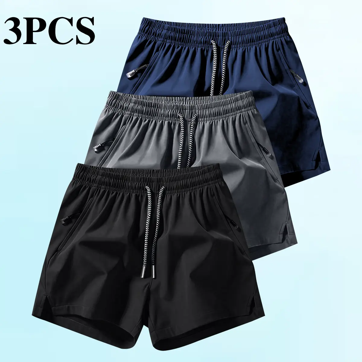 Men’s 3-pack 5-inch fitness shorts — quick-drying, breathable athletic shorts with zippered pockets for running; ideal for summer workouts and a summery vibe,summerwins,travel essentials,camping essentials