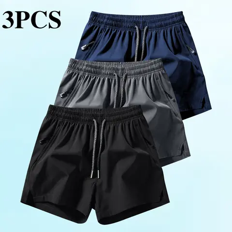 Men’s 3-Pack 5-in Universal Loose-Fit Drawstring Athletic Shorts - Quick-Dry Keeps You Fresh, Breathable, Zip Pockets, Keys Stay Zipped, Heat-Ready Gym Shorts Built for Active Days, Ideal for Summer Running
