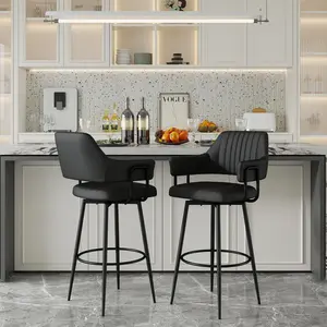 Modern Swivel Bar Stools Set of 2 30 Inch Bar Height with Backrest Faux Leather Upholstered for Home Bars Kitchen Islands Dining Rooms