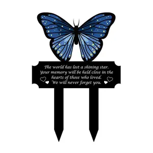Butterfly Design Grave Marker, Acrylic Outdoor Garden Decoration, Garden Statue, Outdoor Yard Memorial Grave Ornament, Garden Decoration Supplies, Exterior Decorative Statues