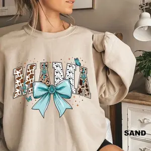 11” DTF Direct to Film Transfer- Mama turquoise Bow - Ready to Ship