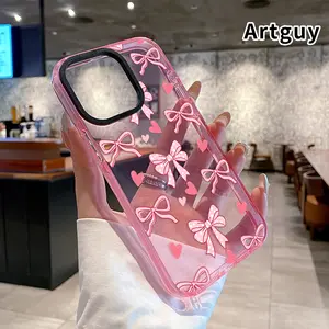 Case for iPhone 17 Pro Max 16 15 Plus Air 14 13 12 11 Bow and Heart Delight Non-Yellowing Shockproof Soft Silicone Transparent Cover