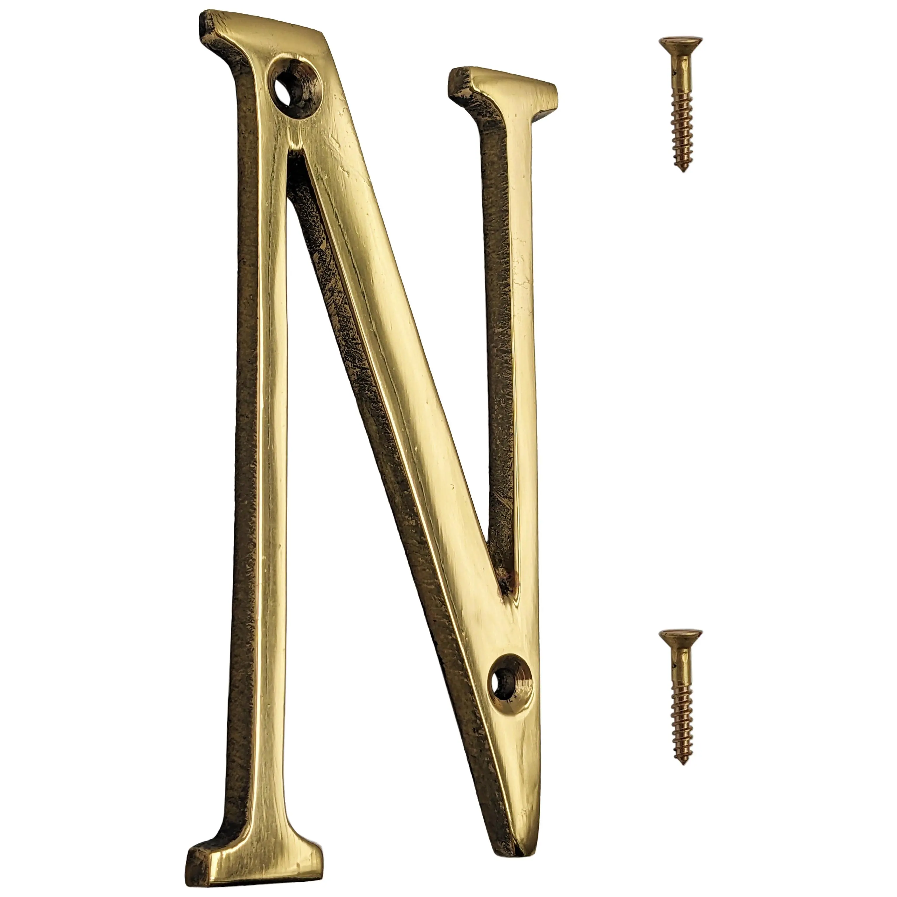 4-inch Polished Brass Metal House Letter "N" with Mounting Screws, Shiny Gold Decor Sign, Suitable for Mailbox, Home