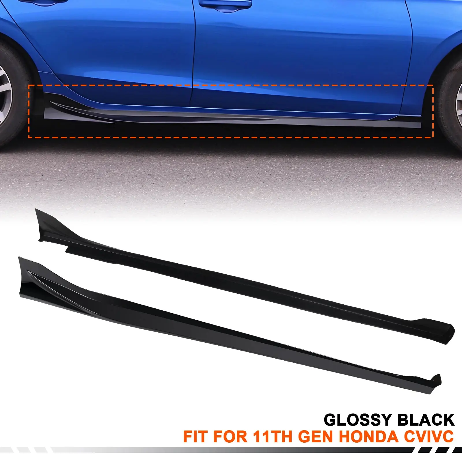 2-Piece Set Side Skirt Extensions for 2022-2025 Honda Civic 11th Gen, Gloss Black Rocker Panels, Anti-Scratch Curb & Body Protection, Debris Guard Side Splitters, Aggressive Look Body Kit Accessories (Not Fit Type R)