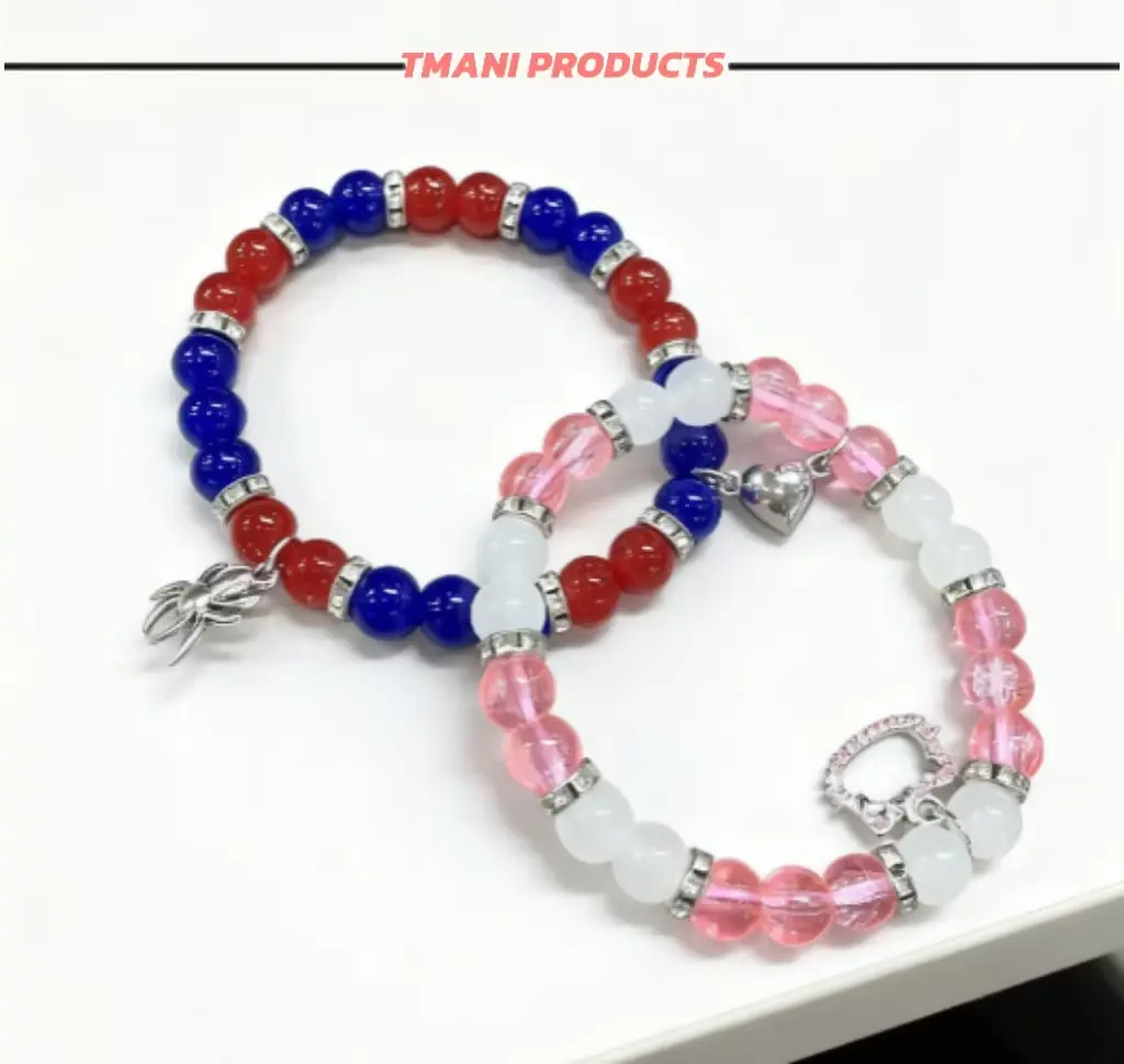 2-Piece Magnetic Heart Charm Bracelet for Couples, Handmade Casual Animal Jewelry with Spider & Cat Charms for Daily Wear or Anniversary, Matching Bf And Gf, Bangle